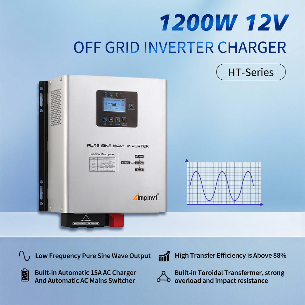 1200W DC 12V Pure Sine Wave Inverter with Charger,UPS Backup Power Inverter