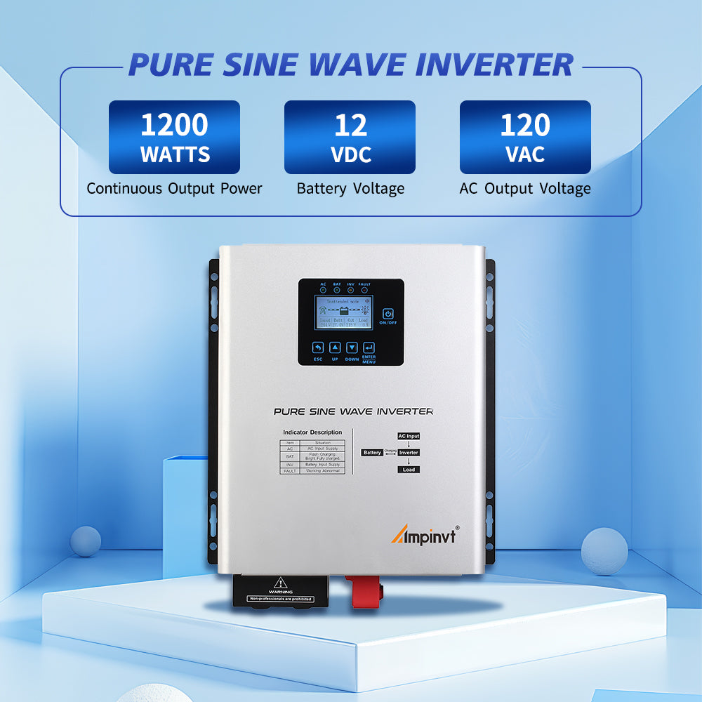 1200W DC 12V Pure Sine Wave Inverter with Charger,UPS Backup Power Inverter