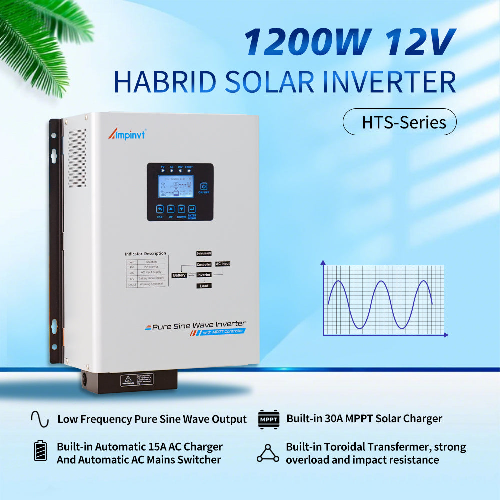 1200W 12Vdc to 120Vac Off grid Hybrid Solar Inverter 40A MPPT