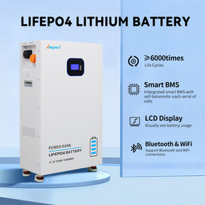 51.2V 320AH 16.4KWH Power Wall LiFePO4 Lithium Battery with 100A BMS with Bluetooth & WIFI Function