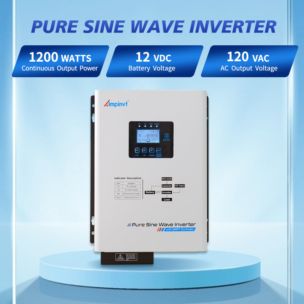 1200W 12Vdc to 120Vac Off grid Hybrid Solar Inverter 40A MPPT