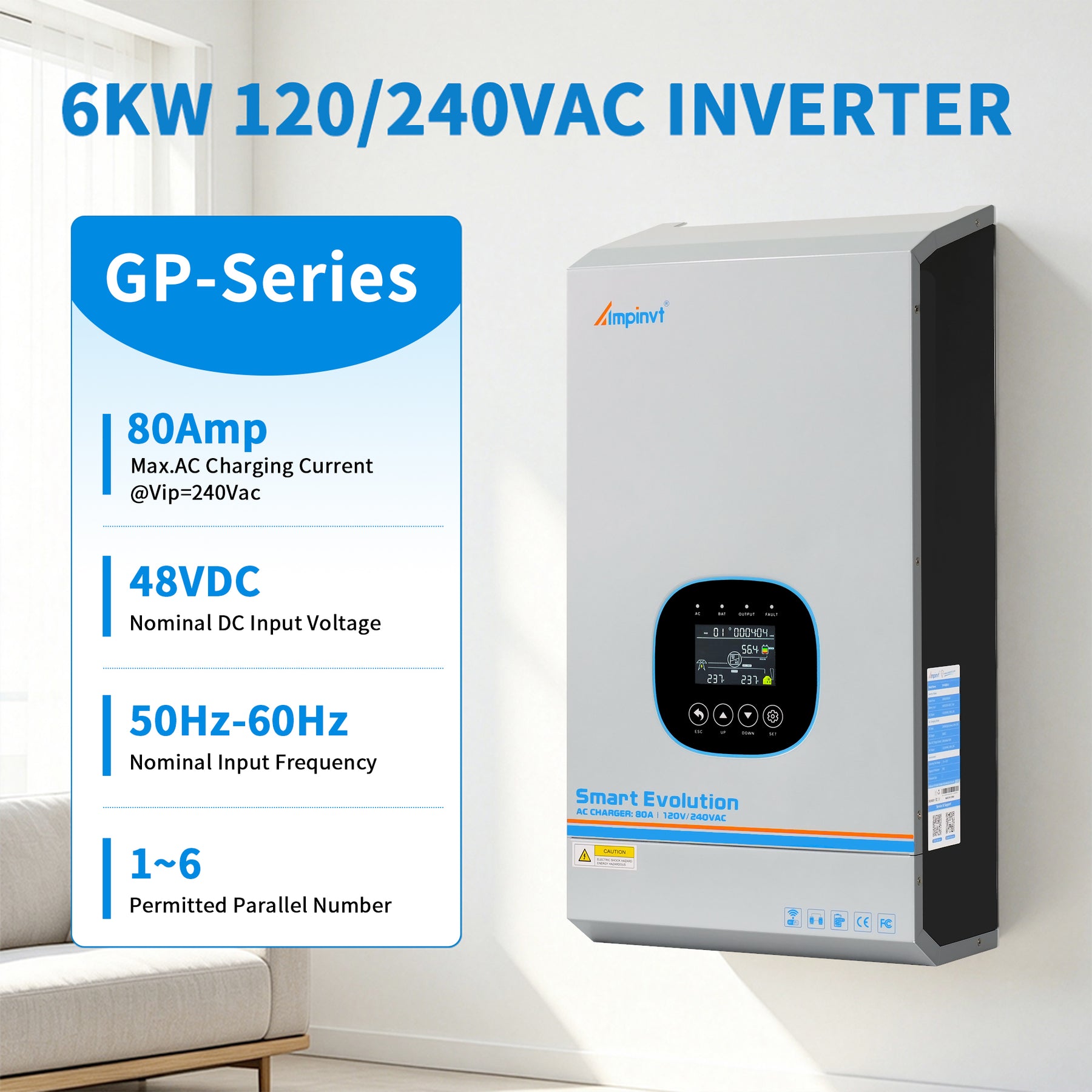 6KW 48V to 120/240V Split Phase Inverter Charger Supports Up to 6 Units in Parallel