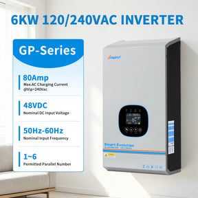 6KW 48V to 120/240V Split Phase Inverter Charger Supports Up to 6 Units in Parallel