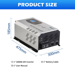 Inversor de potencia de onda sinusoidal pura de 3000 W CC y 24 V con cargador de CA 